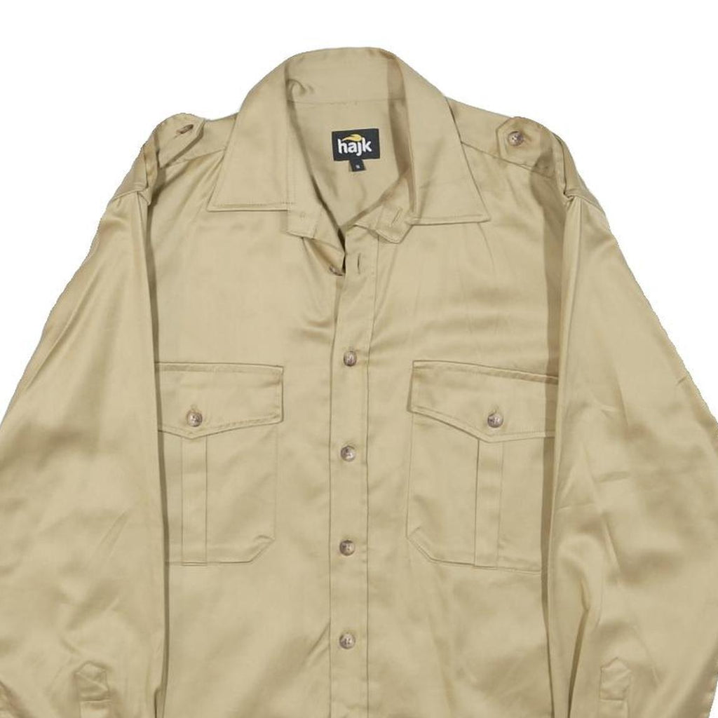 HAJK Mens Beige Cotton Military Jacket S Button Plain Casual Style