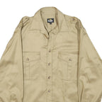 HAJK Mens Beige Cotton Military Jacket S Button Plain Casual Style
