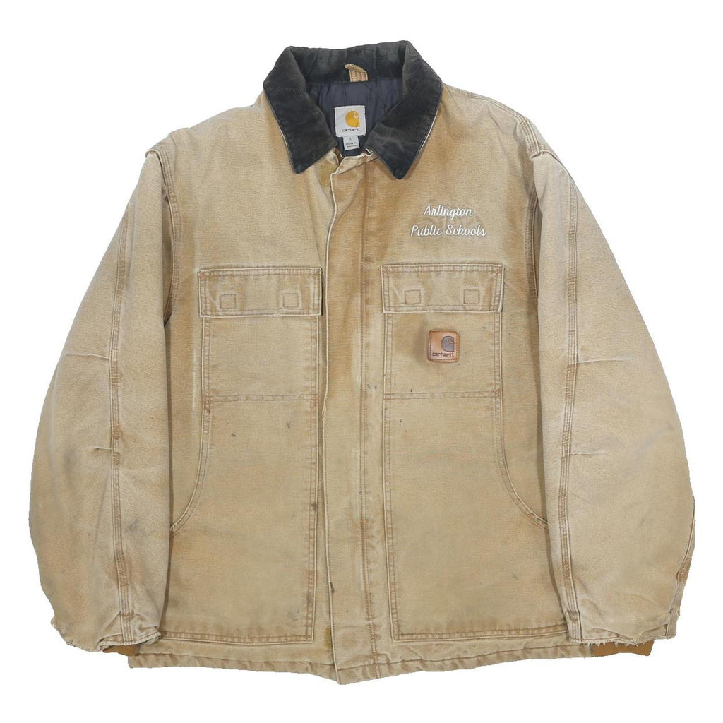 CARHARTT Mens Beige & Black Workwear Zip Jacket L Cotton Plain Durable