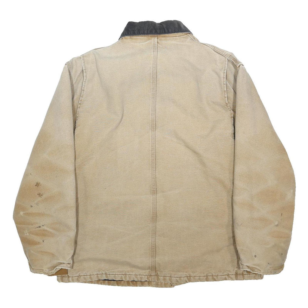 CARHARTT Mens Beige & Black Workwear Zip Jacket L Cotton Plain Durable