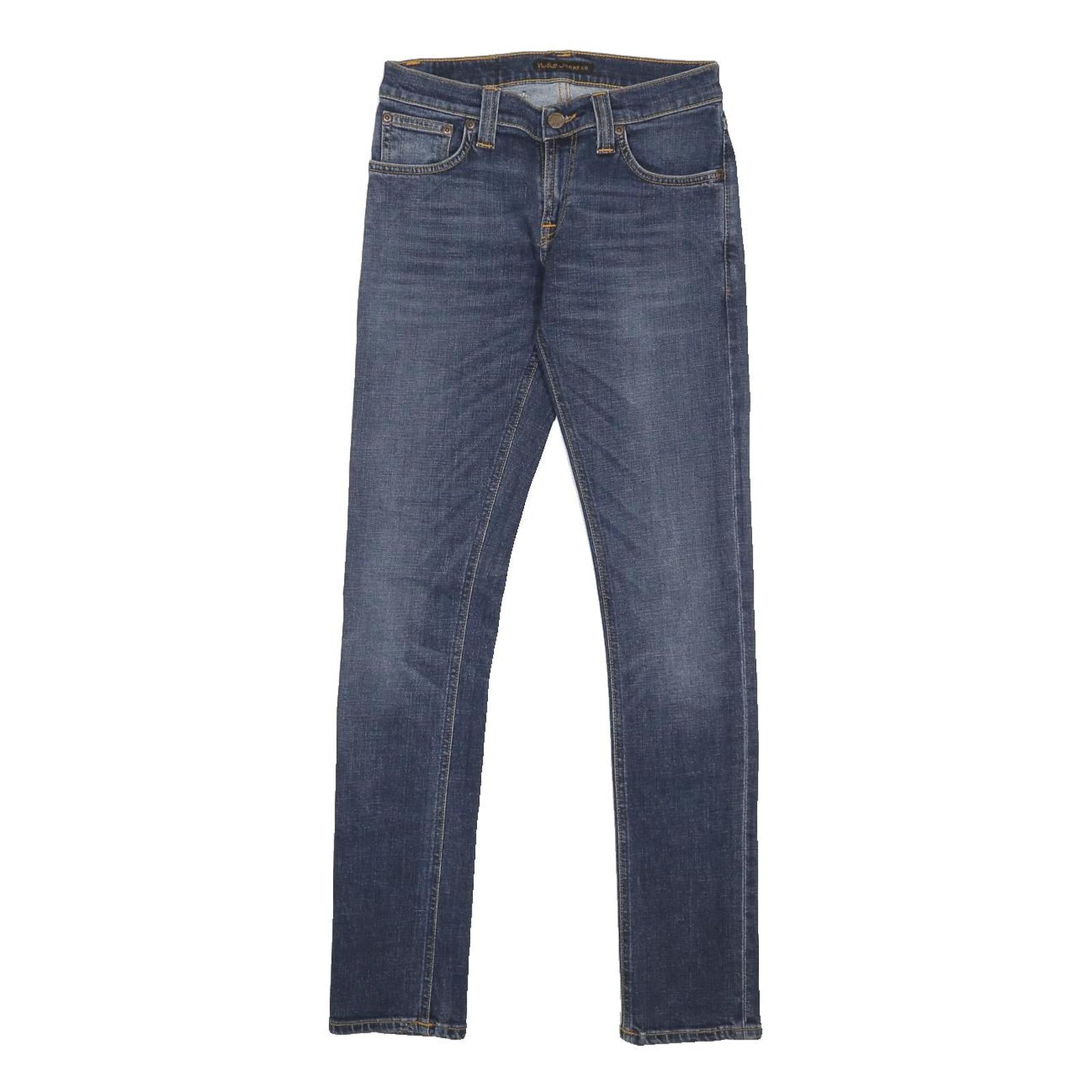 NUDIE JEANS Mens Slim Blue Denim Medium Wash Slim Fit Skinny W26 L30 Stretch Zip
