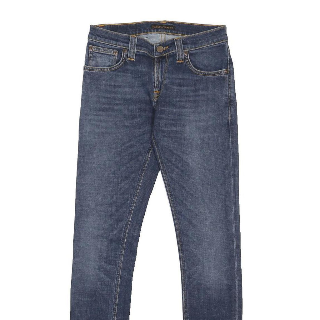 NUDIE JEANS Mens Slim Blue Denim Medium Wash Slim Fit Skinny W26 L30 Stretch Zip