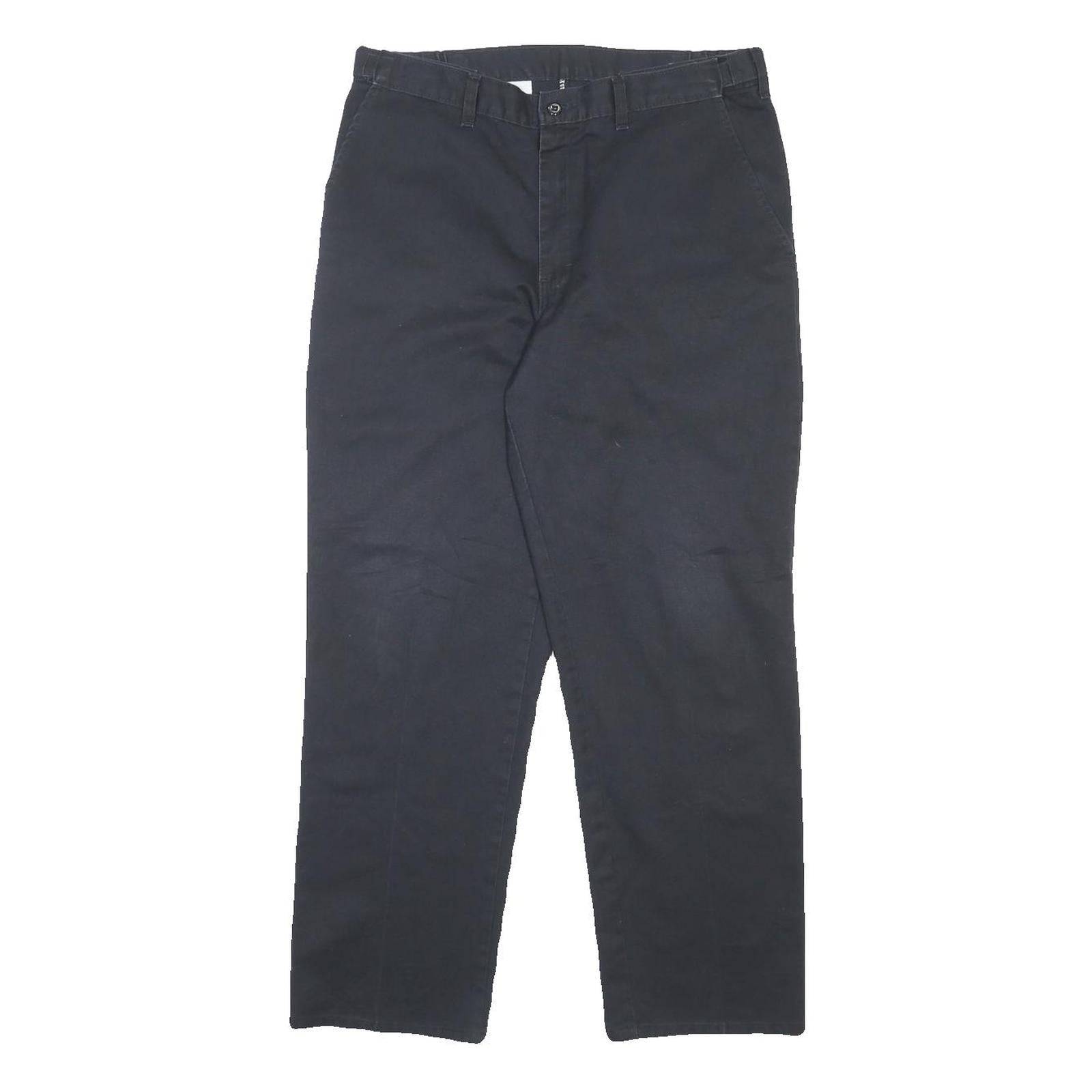 DICKIES Mens Cotton Blend Black Relaxed Straight Trousers W34 L30 Workwear