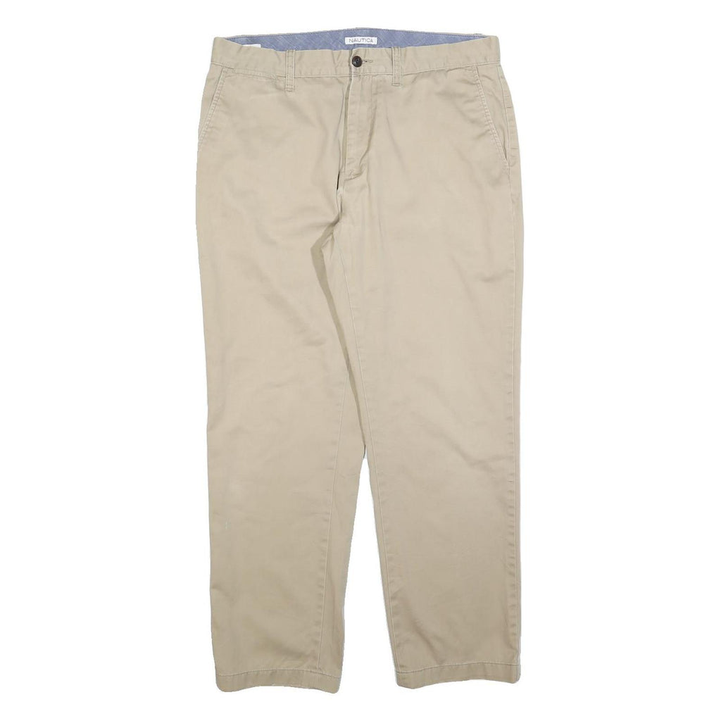 NAUTICA Mens Regular Fit Beige Cotton Blend Trousers W34 L30 Classic Zip