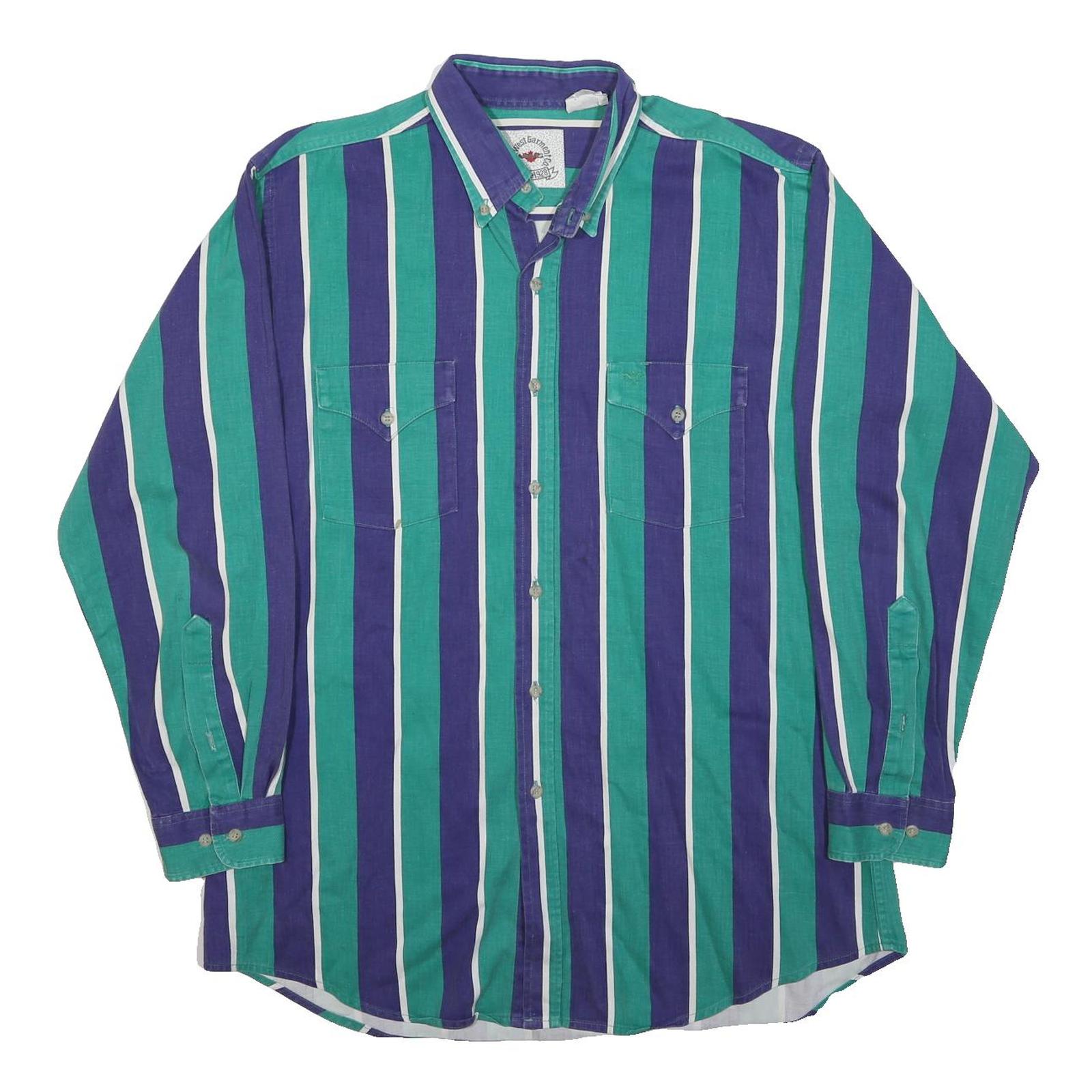 MID-WEST GARMENT CO Mens Blue & Green Striped Cotton Blend Shirt L Casual