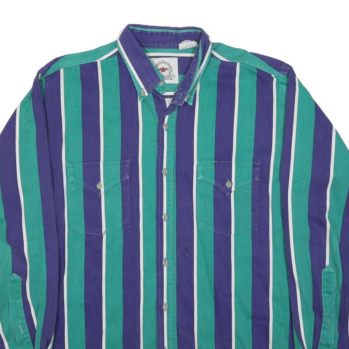 MID-WEST GARMENT CO Mens Blue & Green Striped Cotton Blend Shirt L Casual