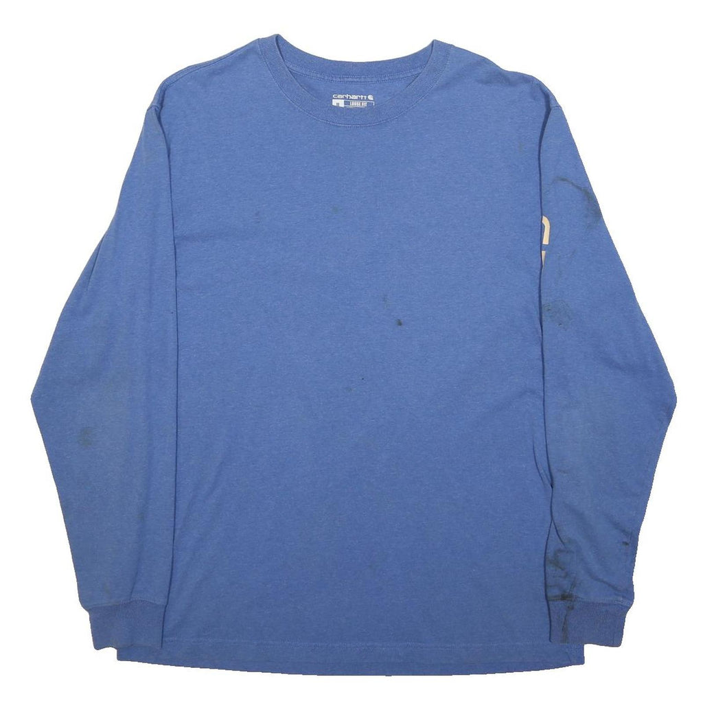 CARHARTT Mens Blue Long Sleeve Crew Neck T-Shirt M Cotton Blend Logo Sleeve