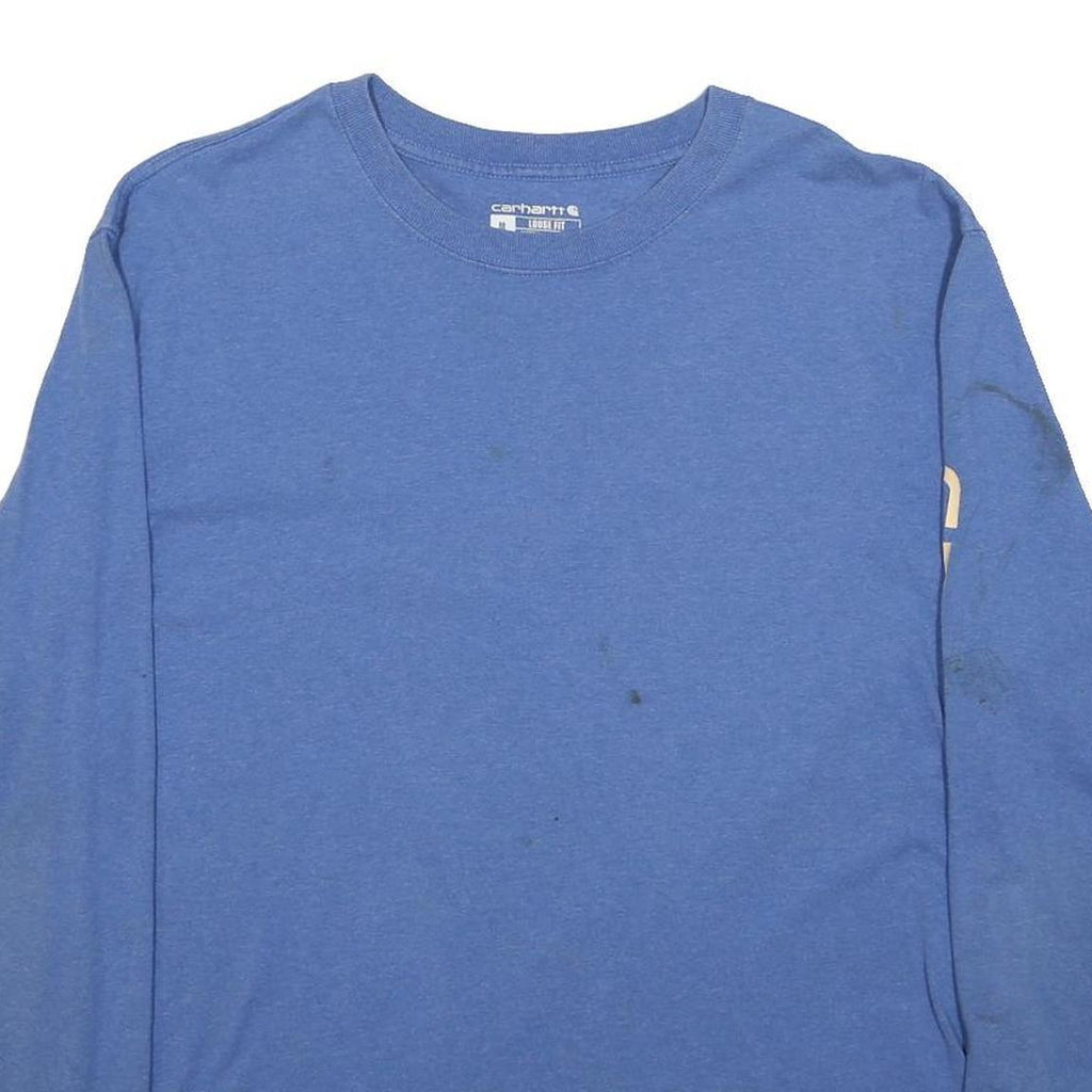 CARHARTT Mens Blue Long Sleeve Crew Neck T-Shirt M Cotton Blend Logo Sleeve