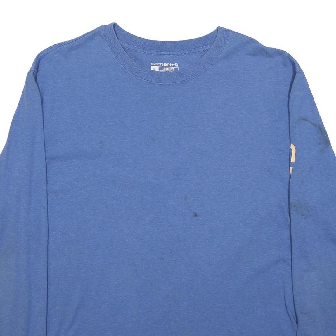 CARHARTT Mens Blue Long Sleeve Crew Neck T-Shirt M Cotton Blend Logo Sleeve