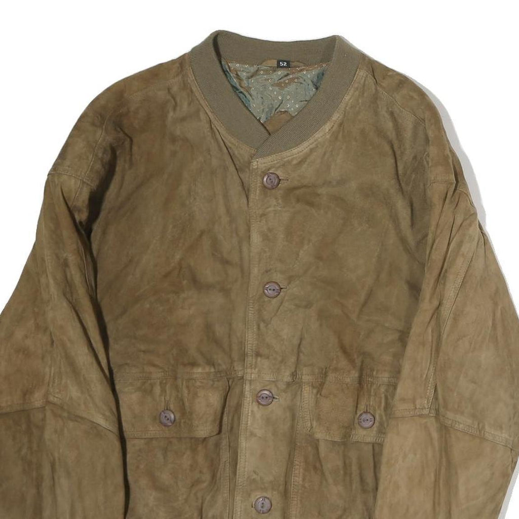 Mens Beige Button Jacket L Polyester Plain Casual Classic Button Closure