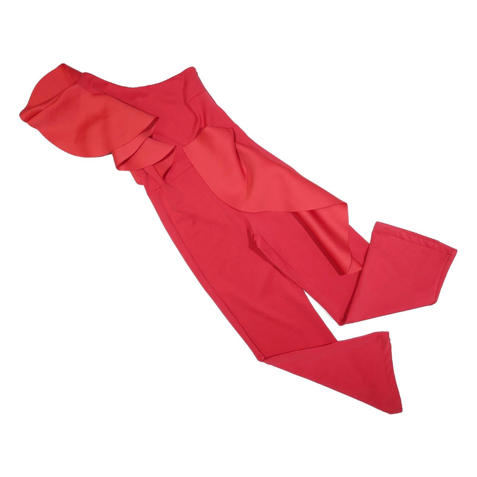 TRUE VIOLET Womens Red Playsuit UK 10 Polyester Blend Ruffle Trim Sleeveless