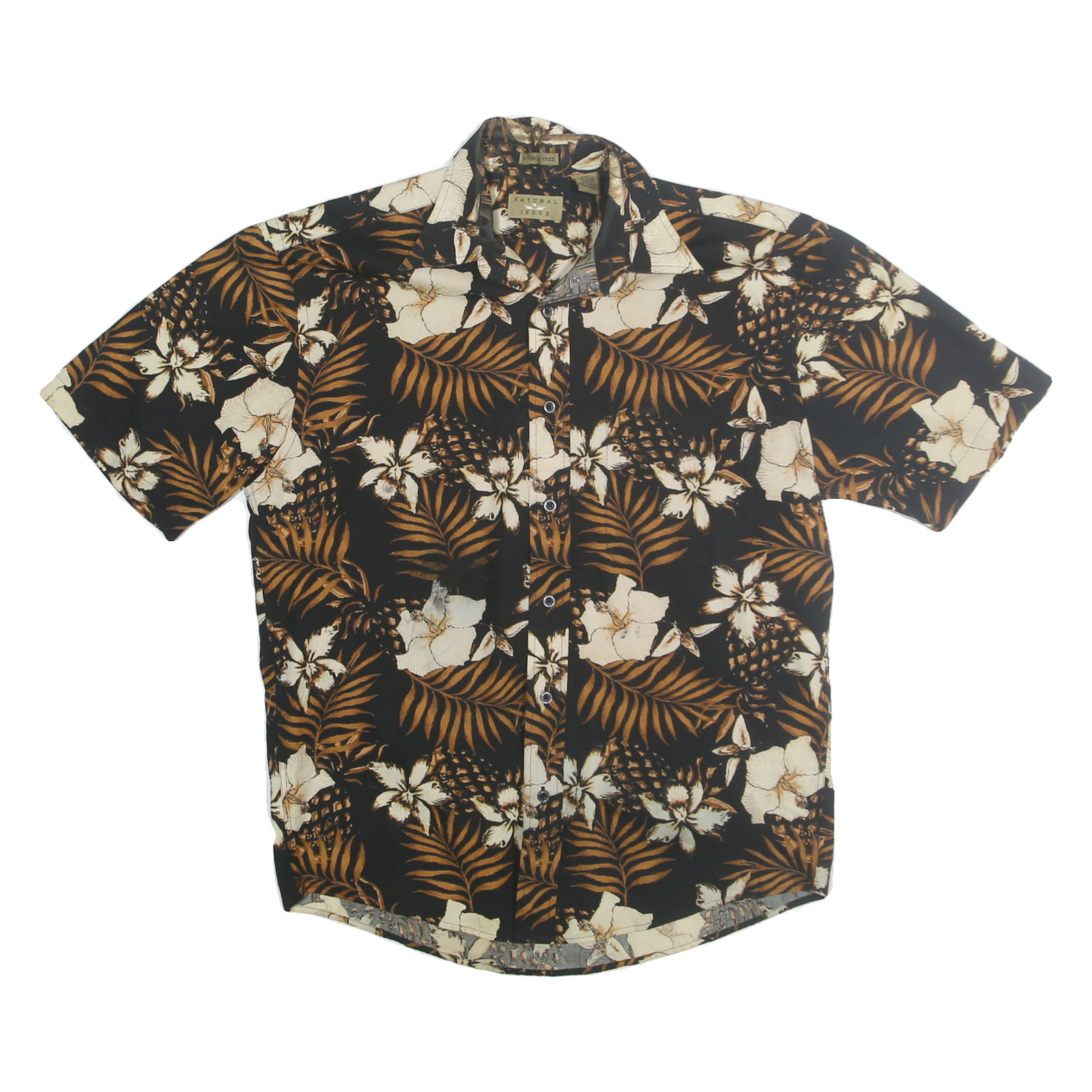 NATURAL ISSUE Mens Black & Brown Floral Cotton Shirt S Casual Hawaiian Style