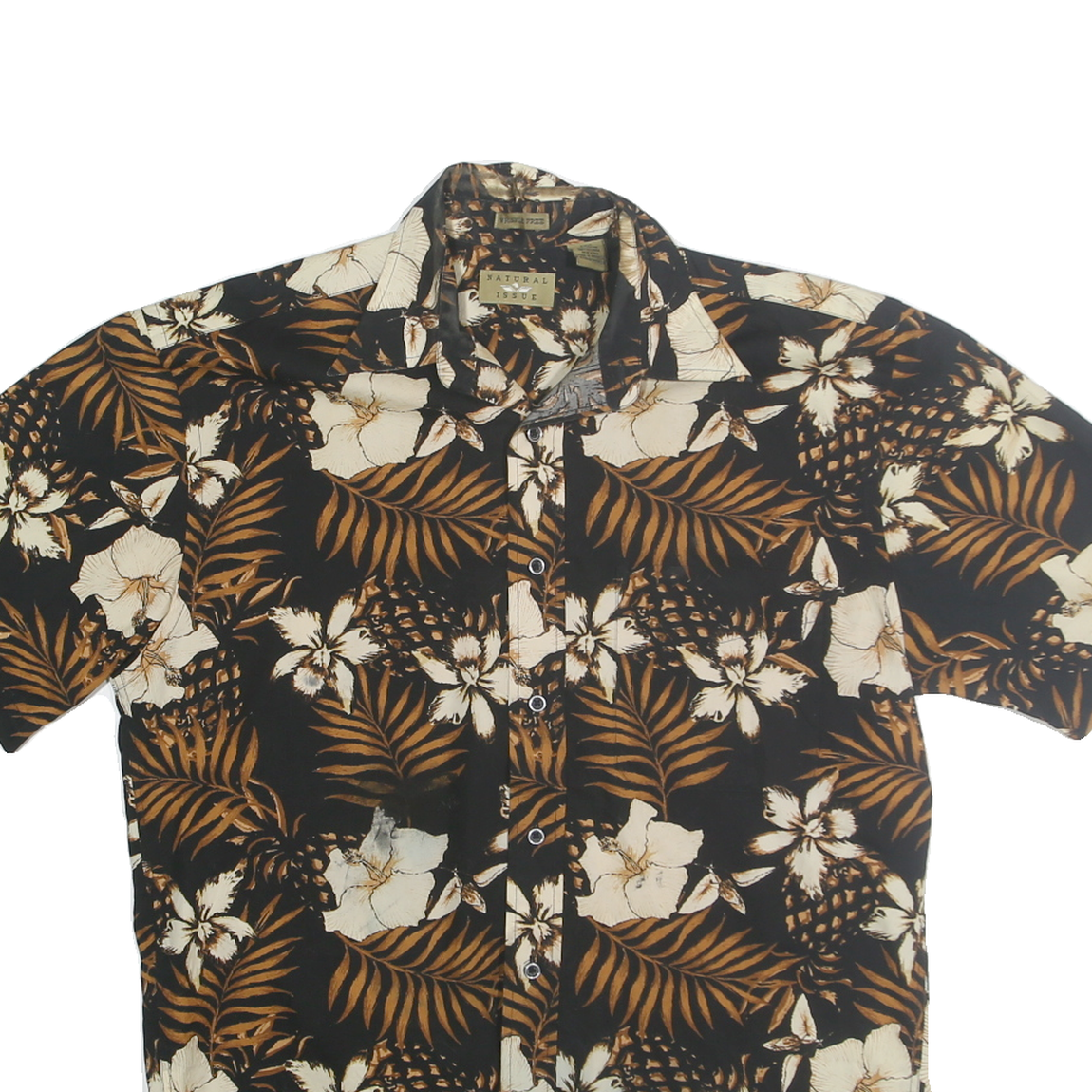 NATURAL ISSUE Mens Black & Brown Floral Cotton Shirt S Casual Hawaiian Style