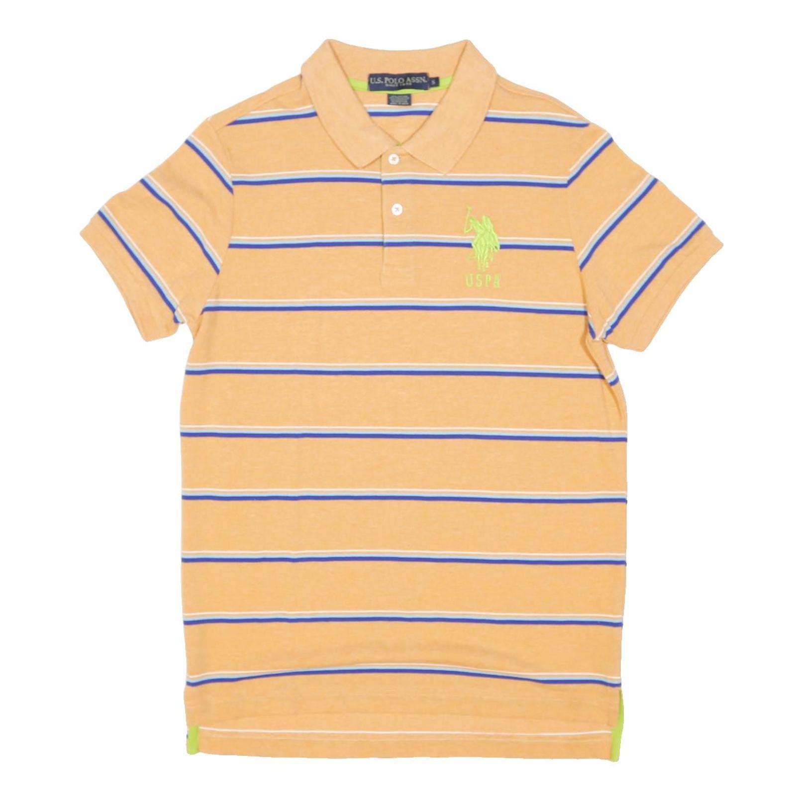 U.S. POLO ASSN Mens Beige & Blue Striped Short Sleeve Polo Shirt S Cotton Blend