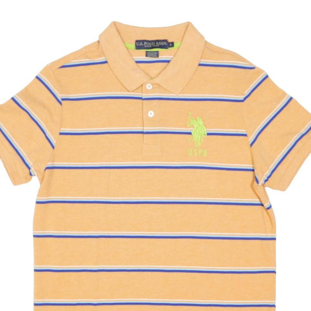 U.S. POLO ASSN Mens Beige & Blue Striped Short Sleeve Polo Shirt S Cotton Blend