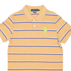 U.S. POLO ASSN Mens Beige & Blue Striped Short Sleeve Polo Shirt S Cotton Blend