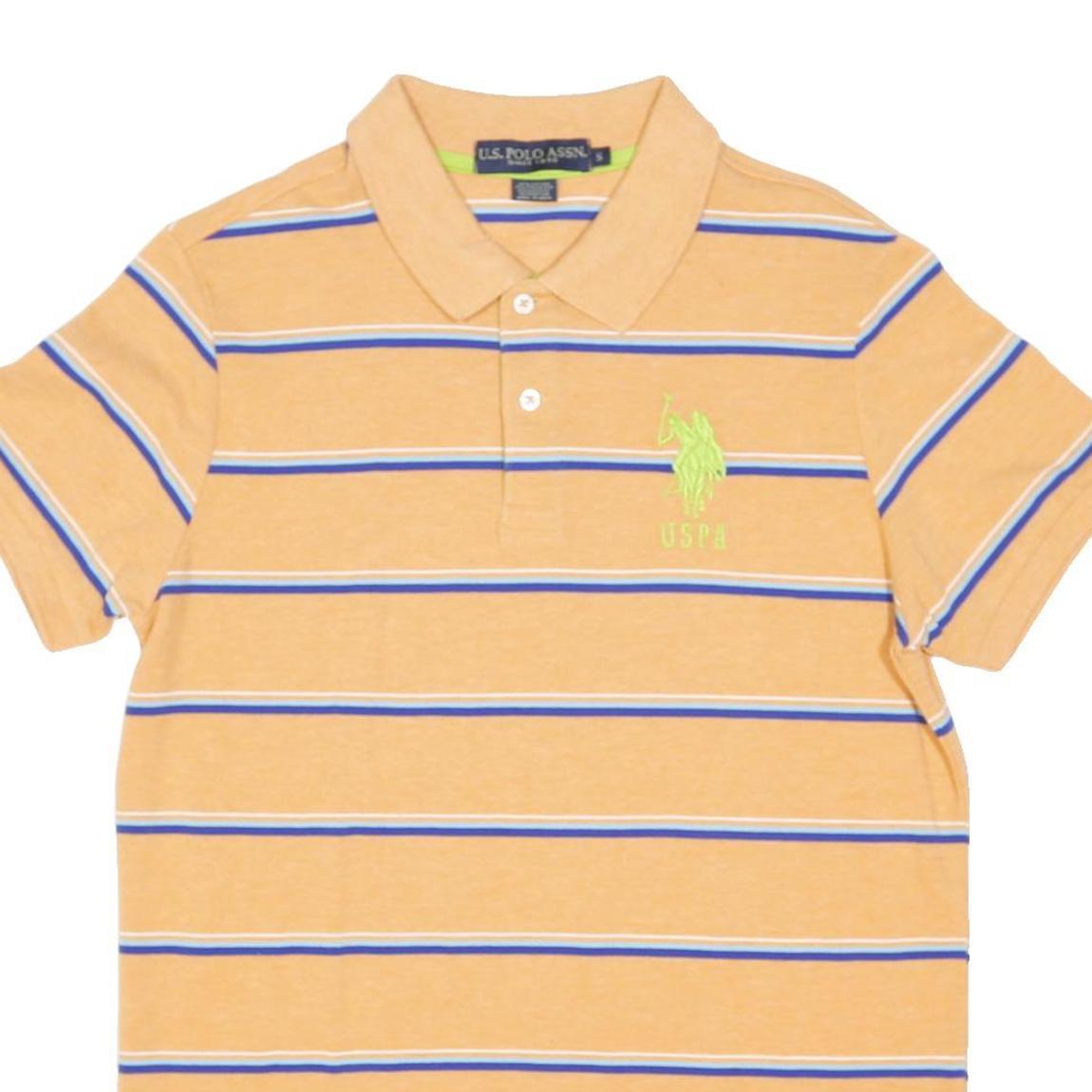 U.S. POLO ASSN Mens Beige & Blue Striped Short Sleeve Polo Shirt S Cotton Blend