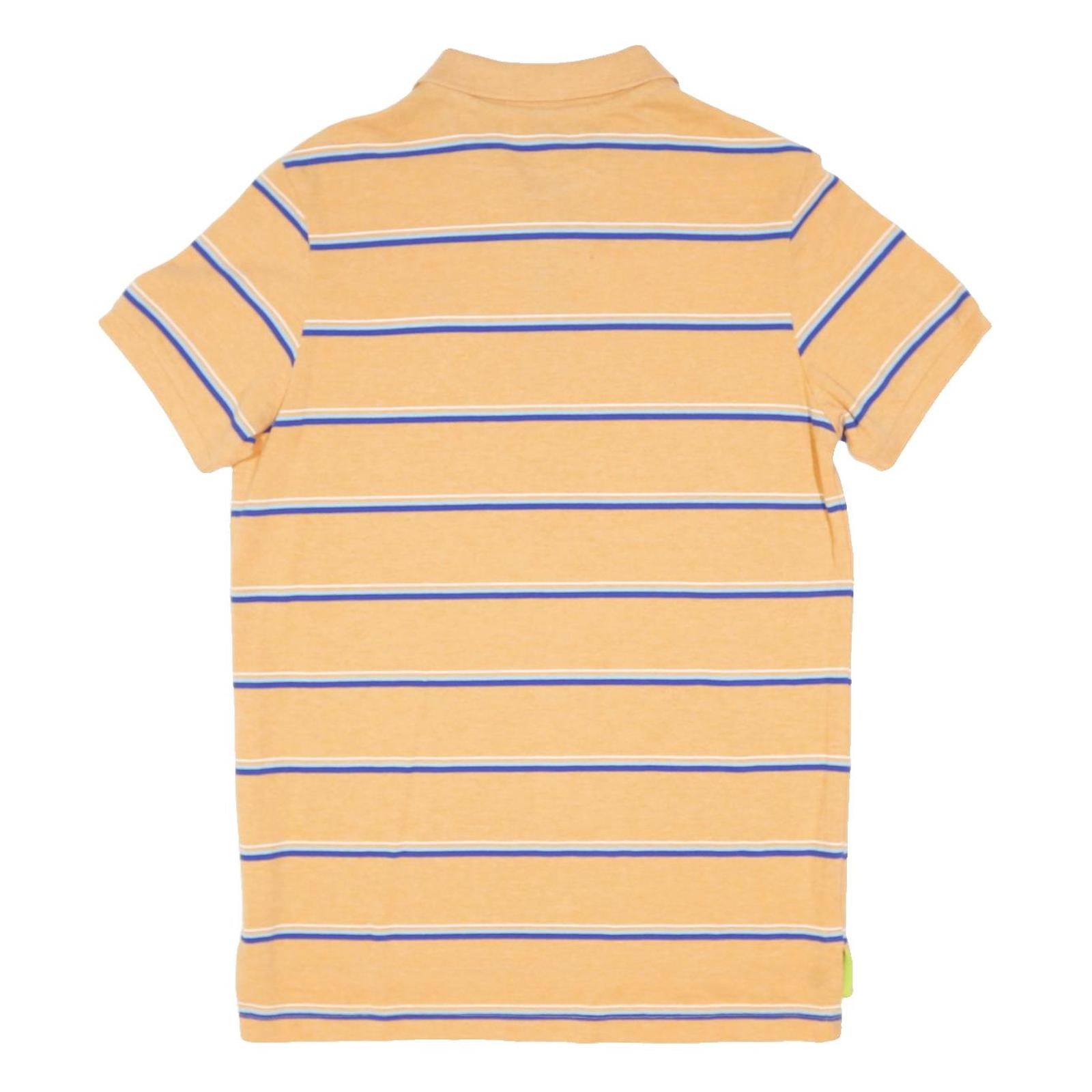 U.S. POLO ASSN Mens Beige & Blue Striped Short Sleeve Polo Shirt S Cotton Blend