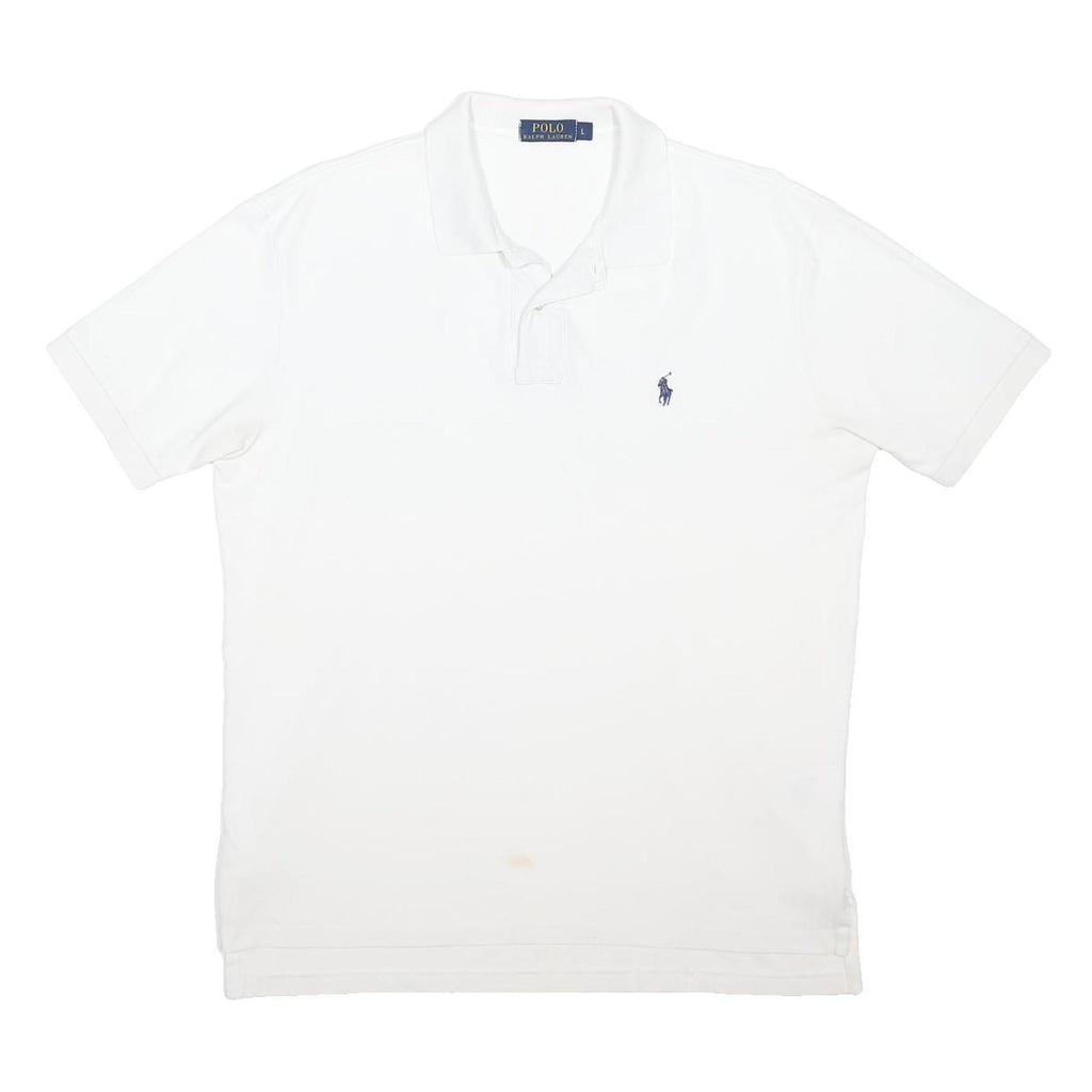 POLO RALPH LAUREN Mens White Polo Shirt Short Sleeve L Cotton Blend Classic Fit