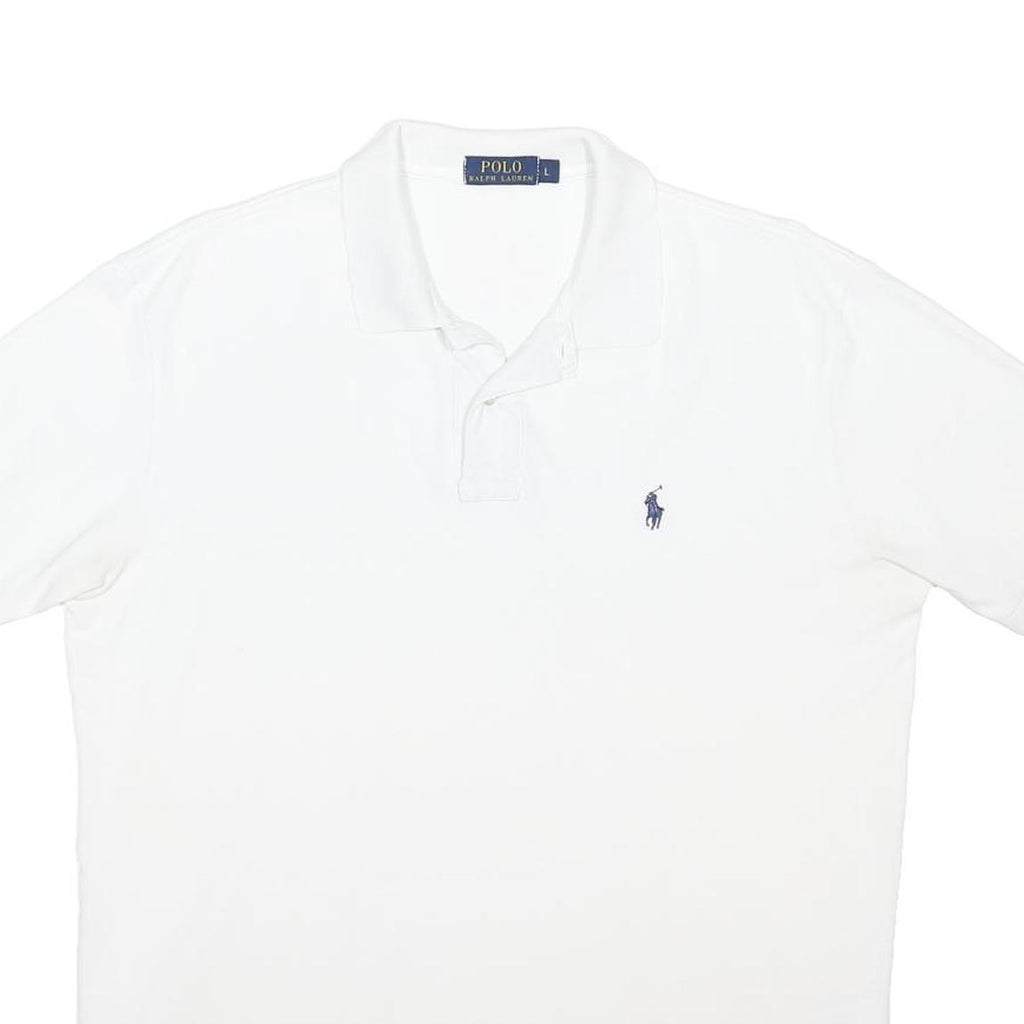 POLO RALPH LAUREN Mens White Polo Shirt Short Sleeve L Cotton Blend Classic Fit