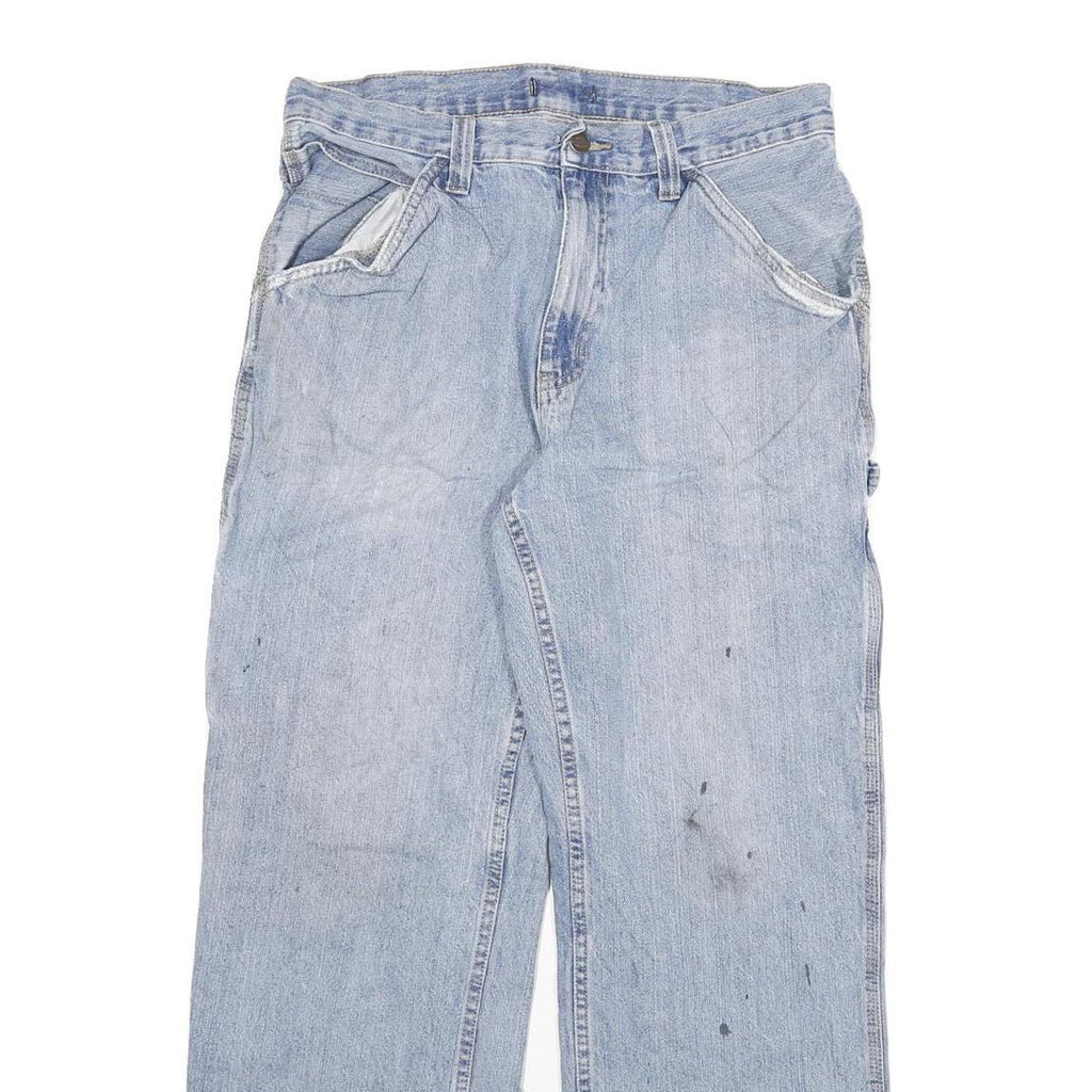 DICKIES Mens Regular Fit Light Blue Denim Jeans W32 L29 Carpenter Style Zip