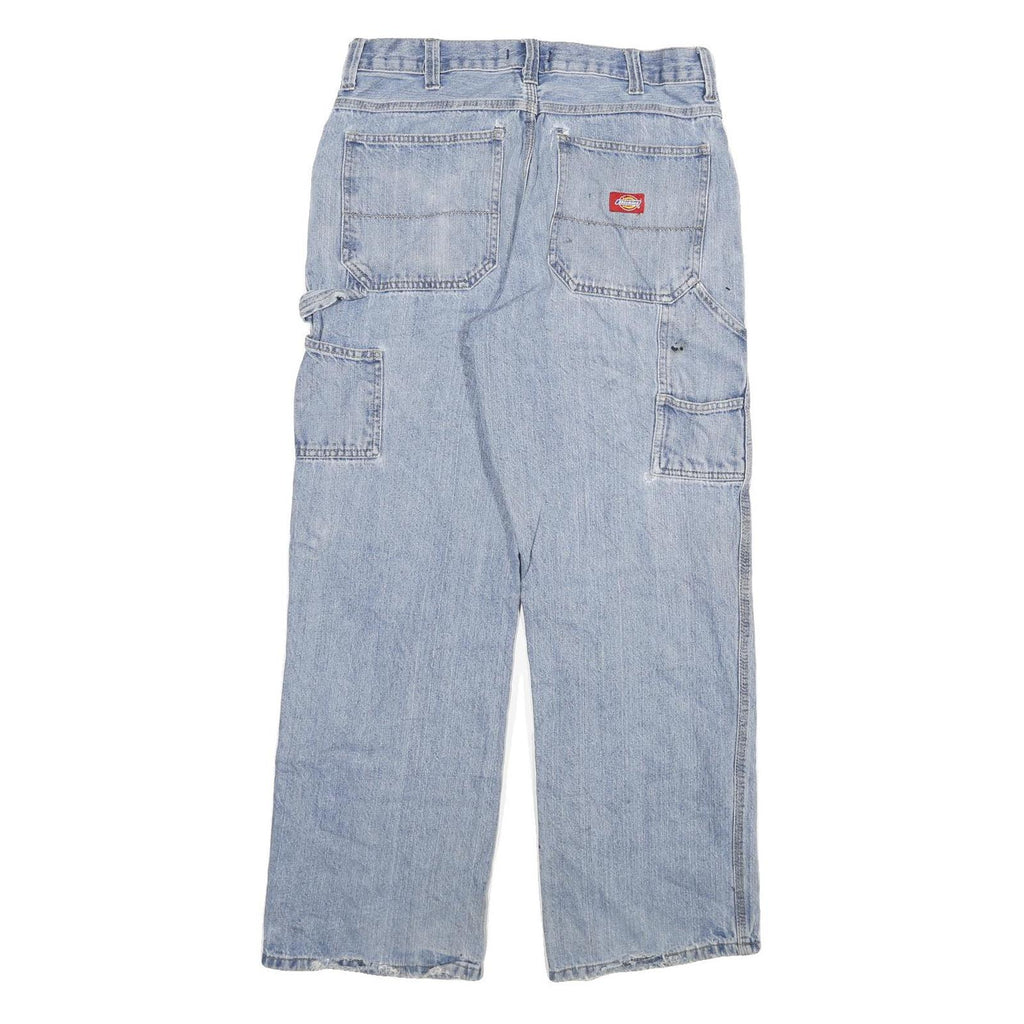 DICKIES Mens Regular Fit Light Blue Denim Jeans W32 L29 Carpenter Style Zip