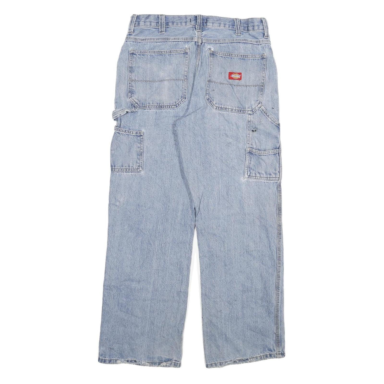 DICKIES Mens Regular Fit Light Blue Denim Jeans W32 L29 Carpenter Style Zip