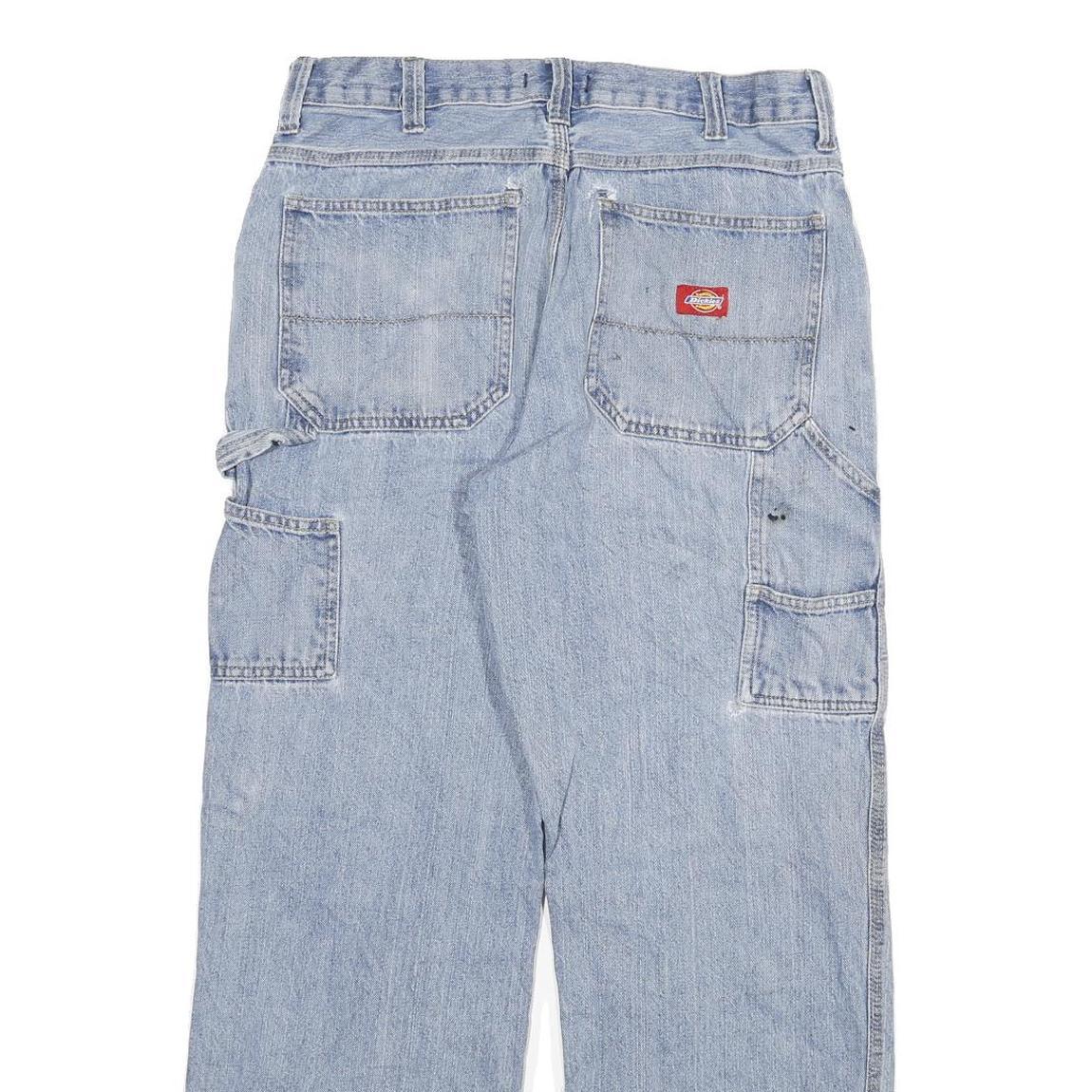 DICKIES Mens Regular Fit Light Blue Denim Jeans W32 L29 Carpenter Style Zip