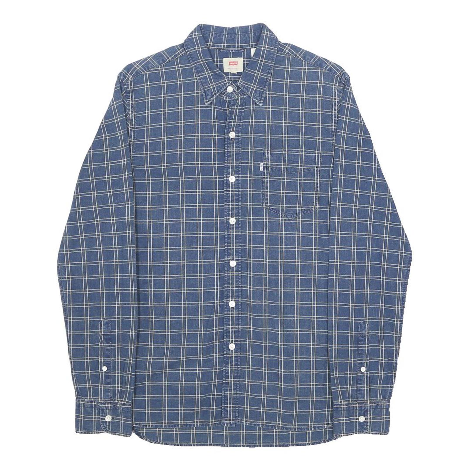 LEVI'S Mens Blue Check Shirt S Classic Cotton Long Sleeve Button Shirt