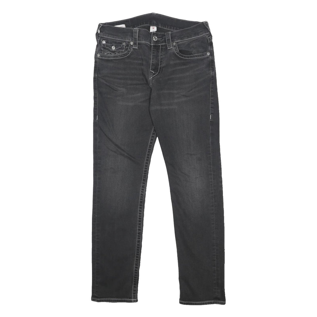 TRUE RELIGION Mens Jeans Black Slim Skinny Denim W32 L31 Signature Stitching