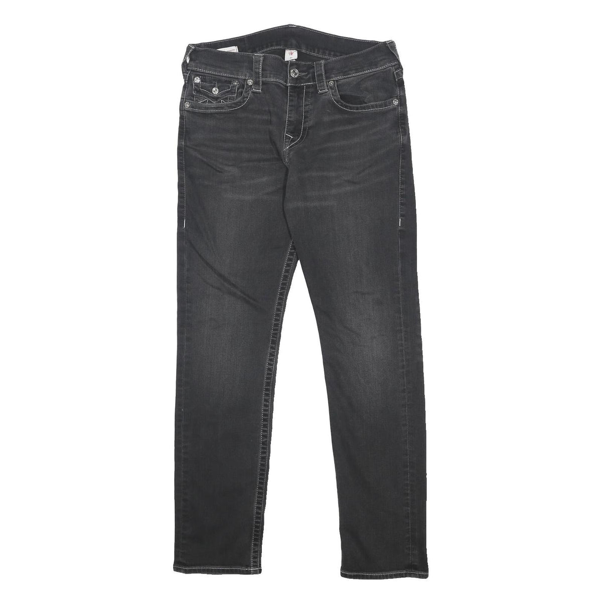 TRUE RELIGION Mens Jeans Black Slim Skinny Denim W32 L31 Signature Stitching