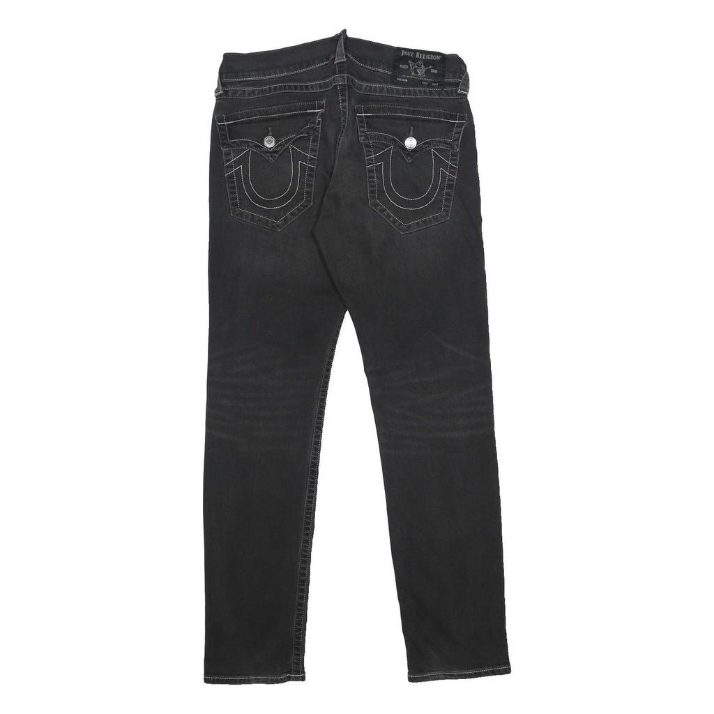 TRUE RELIGION Mens Jeans Black Slim Skinny Denim W32 L31 Signature Stitching