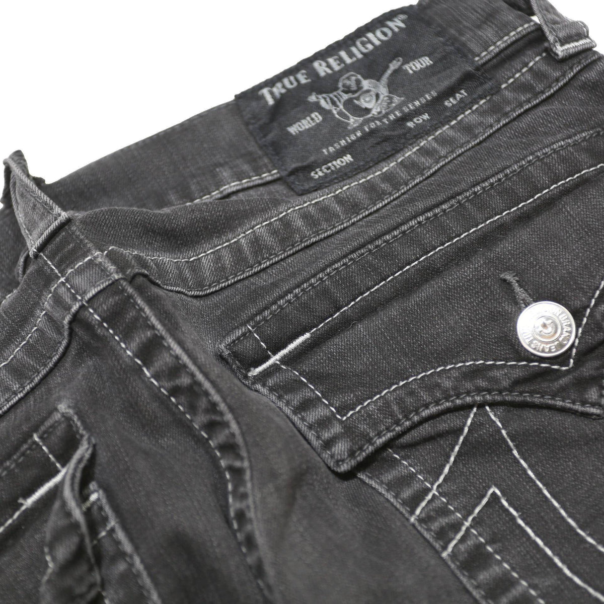 TRUE RELIGION Mens Jeans Black Slim Skinny Denim W32 L31 Signature Stitching