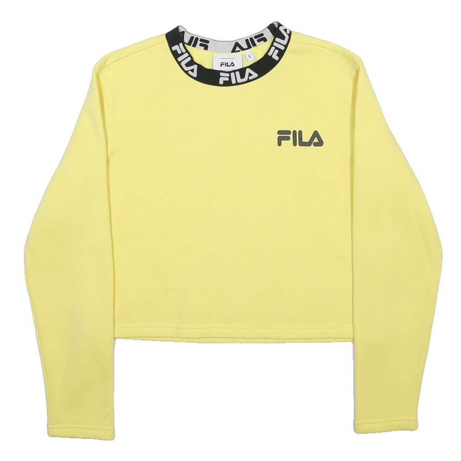 FILA Womens Yellow Crop Crew Neck S Logo Neck Sports Casual Sweatshirt