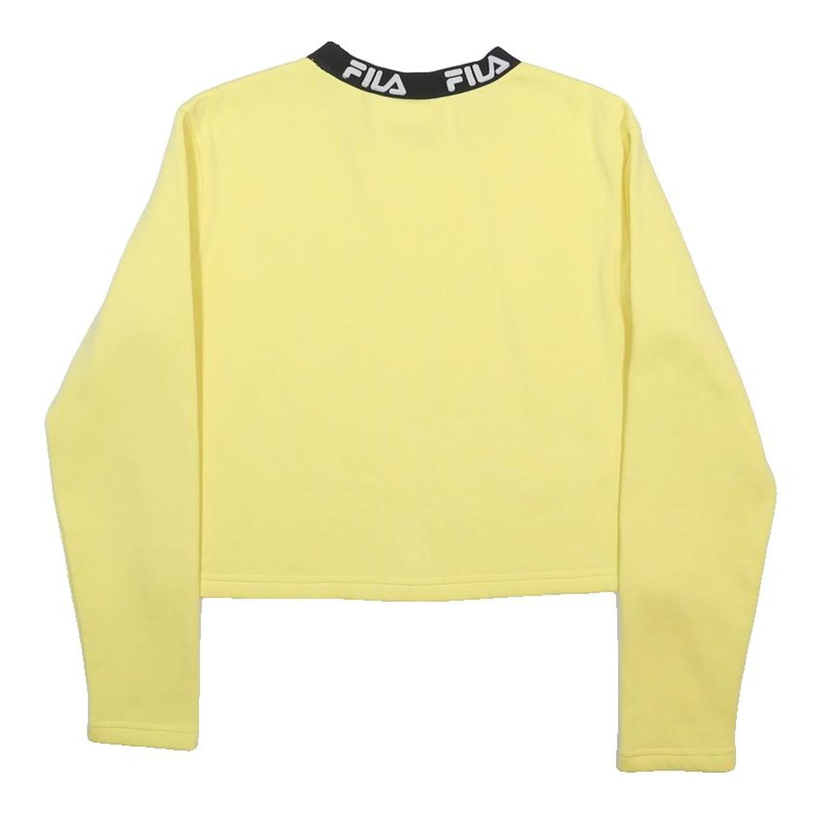 FILA Womens Yellow Crop Crew Neck S Logo Neck Sports Casual Sweatshirt