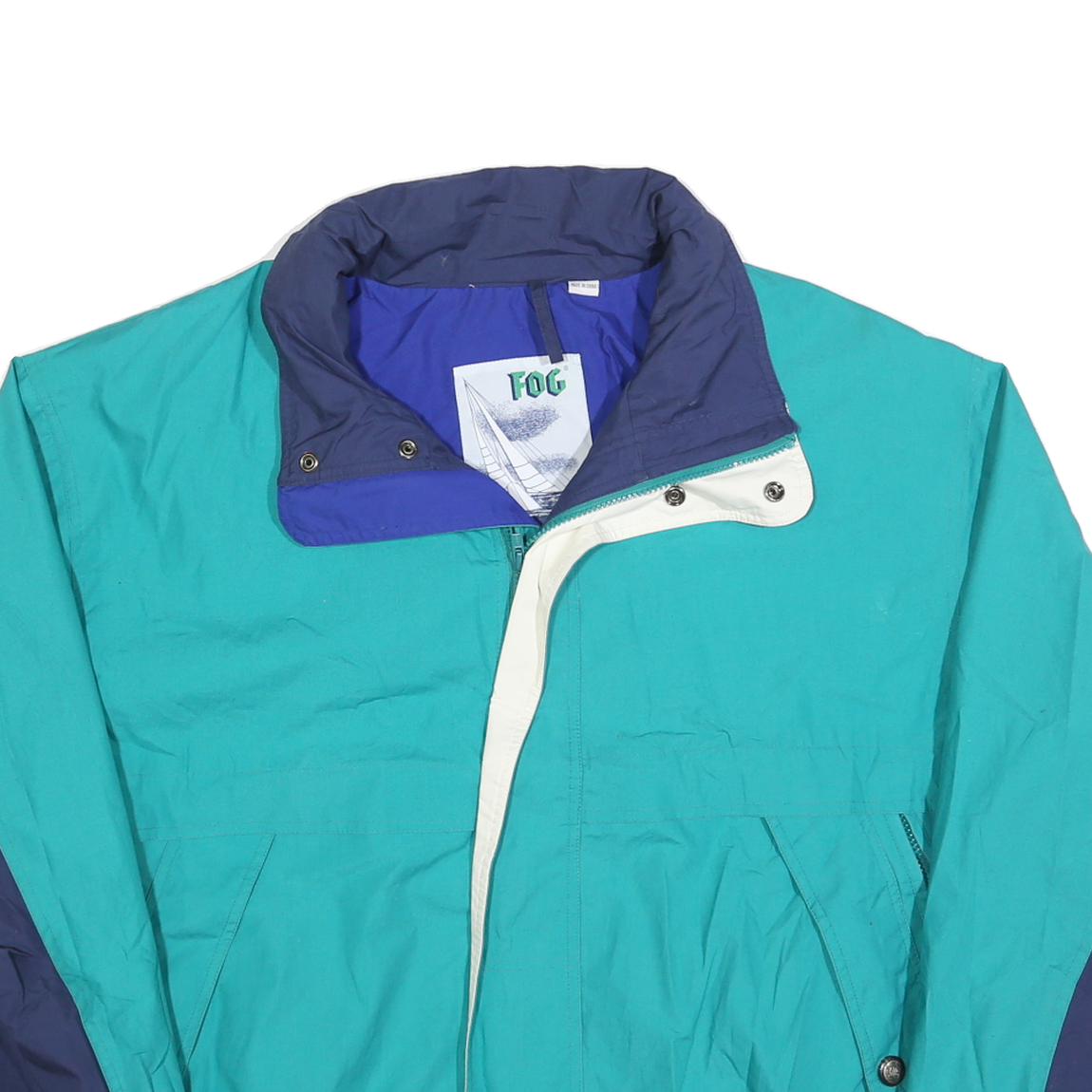 LONDON FOG Mens Teal & Navy Colourblock Jacket XL Polyester Blend Zip Casual