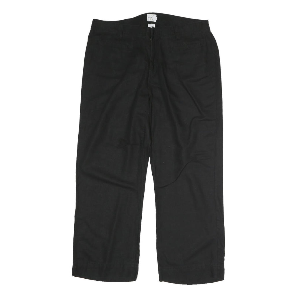CALVIN KLEIN Womens Cotton Blend Black Regular Straight Trousers W32 L27 Smart