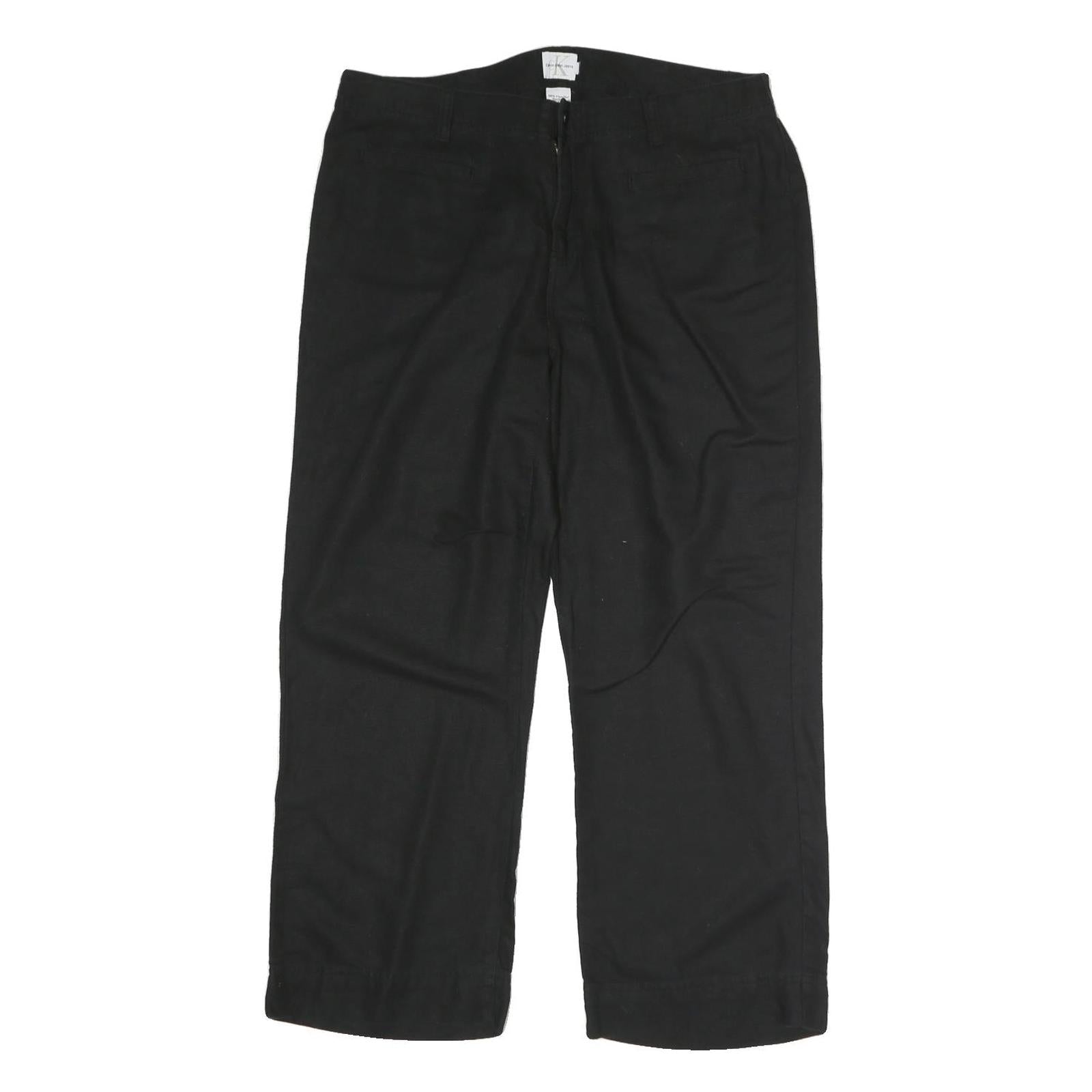CALVIN KLEIN Womens Cotton Blend Black Regular Straight Trousers W32 L27 Smart