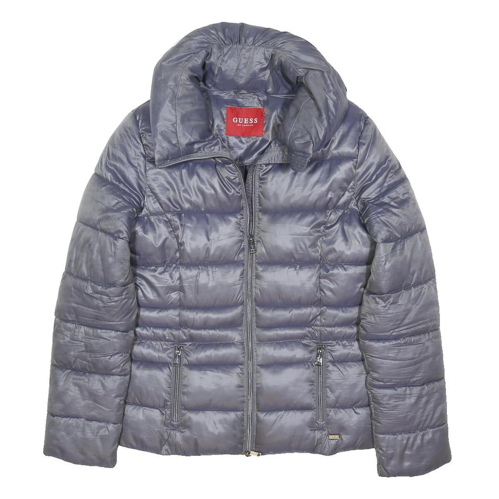 GUESS Womens Grey Puffer Jacket M Polyester Blend Zip Plain Casual Outerwear