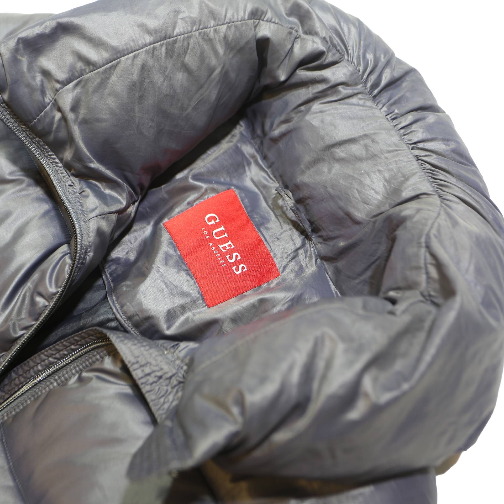 GUESS Womens Grey Puffer Jacket M Polyester Blend Zip Plain Casual Outerwear