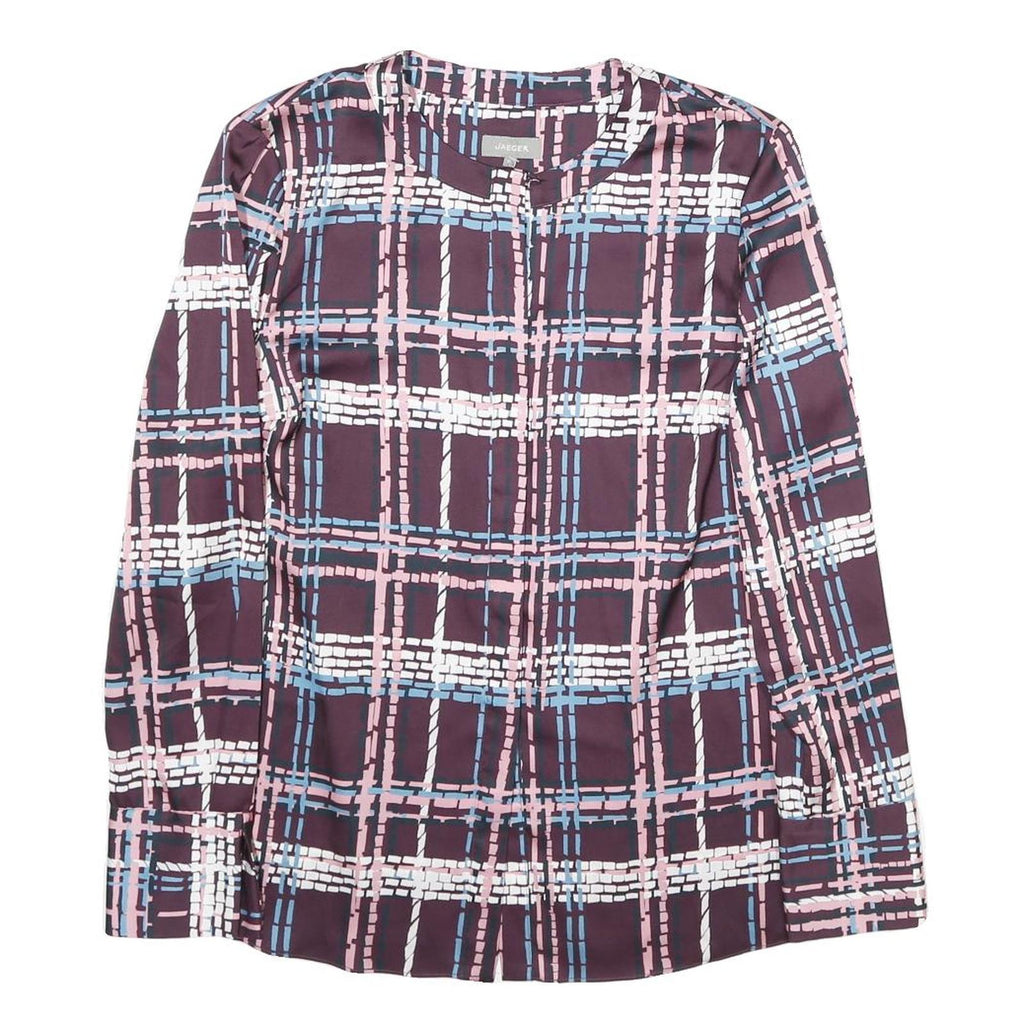 JAEGER Womens Plum Blue Pink Checked Long Sleeve Round Neck Shirt M Elegant