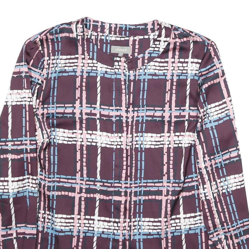 JAEGER Womens Plum Blue Pink Checked Long Sleeve Round Neck Shirt M Elegant