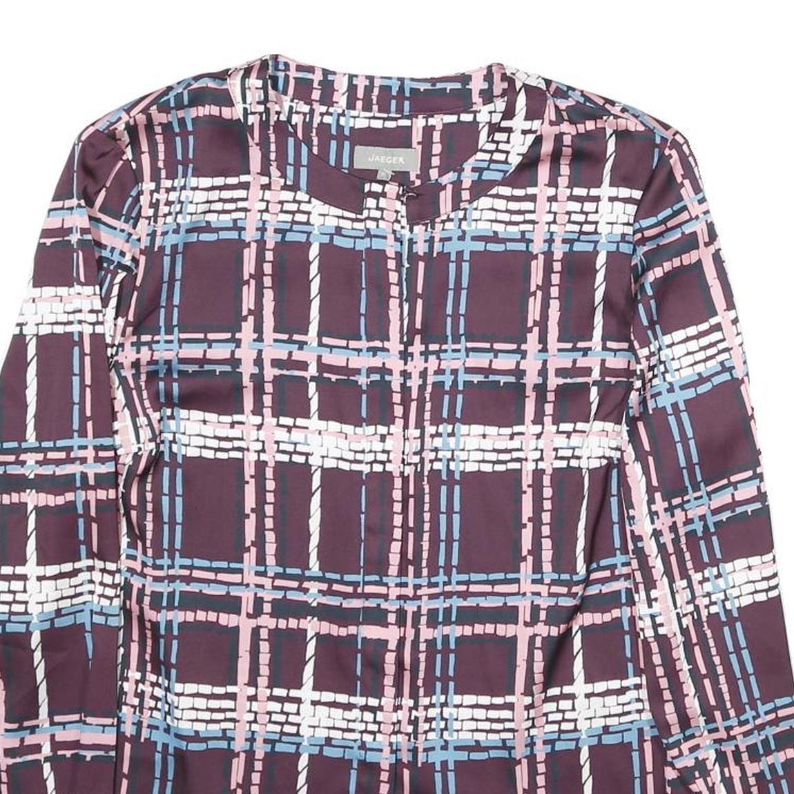 JAEGER Womens Plum Blue Pink Checked Long Sleeve Round Neck Shirt M Elegant