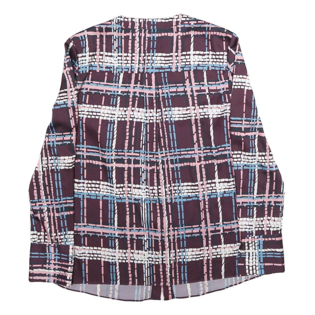 JAEGER Womens Plum Blue Pink Checked Long Sleeve Round Neck Shirt M Elegant