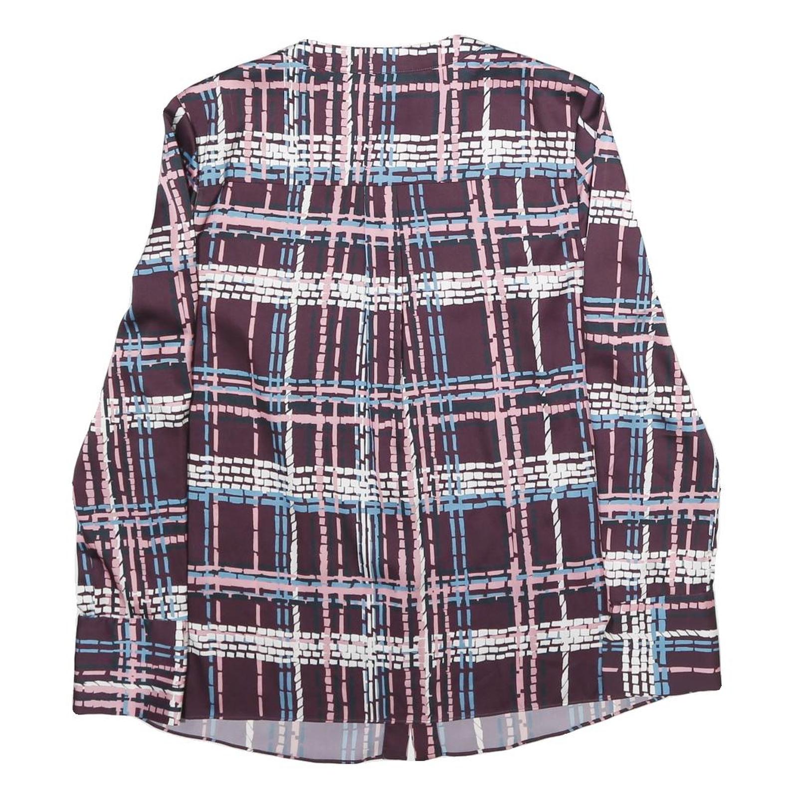 JAEGER Womens Plum Blue Pink Checked Long Sleeve Round Neck Shirt M Elegant