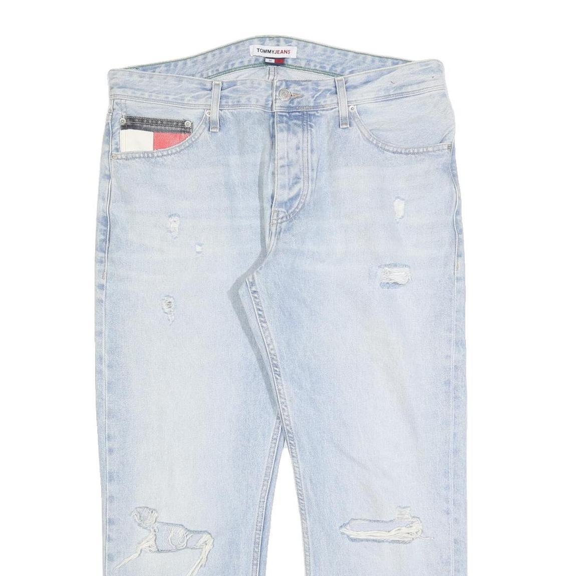 TOMMY HILFIGER Mens Regular Fit Straight Denim Light Blue W34 L27 Casual Button