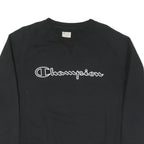 CHAMPION Mens Black Cotton Blend Crew Neck Sweatshirt L Classic Logo Pullover