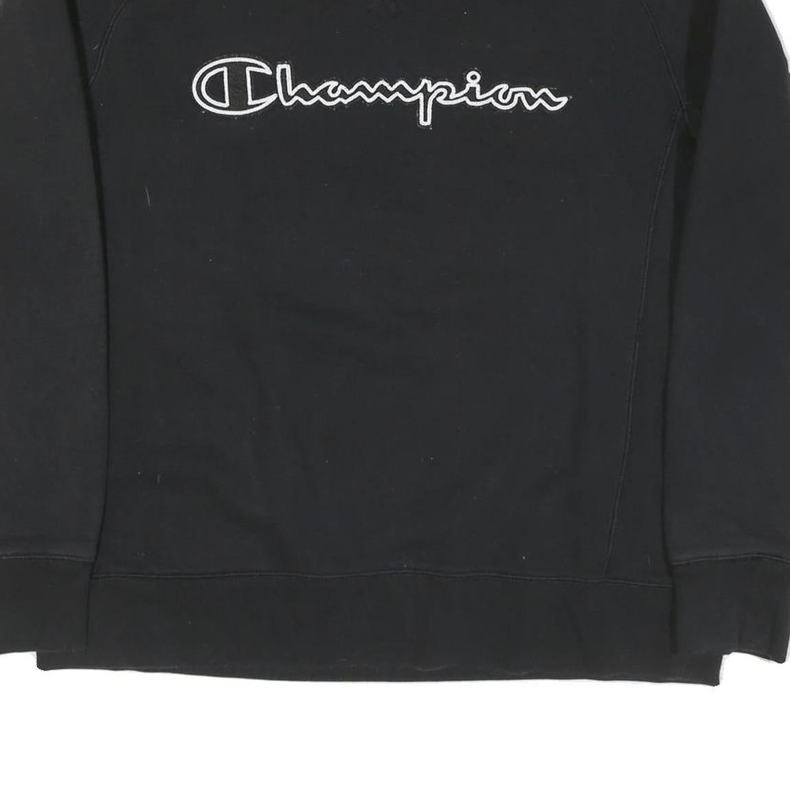 CHAMPION Mens Black Cotton Blend Crew Neck Sweatshirt L Classic Logo Pullover