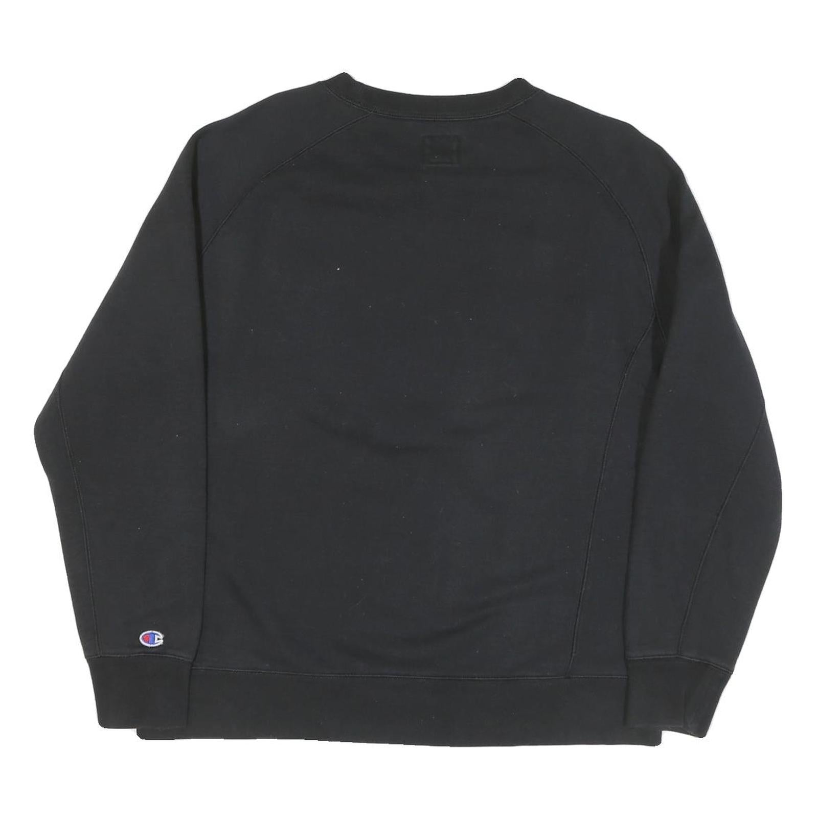 CHAMPION Mens Black Cotton Blend Crew Neck Sweatshirt L Classic Logo Pullover