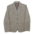 Womens Brown Grey Wool Blend Checked Button Jacket L Woven Classic Tailored